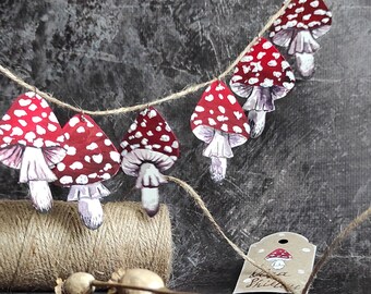 Cadeaukaartjes paddestoel: kerstdecoratie amanita, set van 6