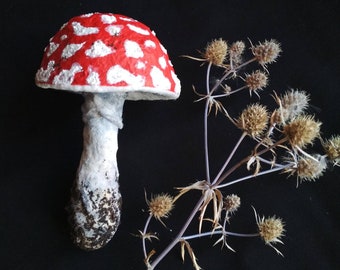 Roter Pilz Fliegenpilz, Weihnachtsschmuck, gesponnene Baumwolle Pilz Ornament, Amanita Glückspilz, Realistischer Fliegenpilz, Cottagecore Dekor