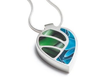Mosaic drop  colorful silver necklace