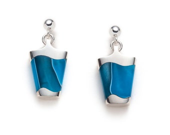 Turquoise hanging silver earrings