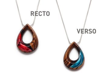 Red blue wooden drop necklace