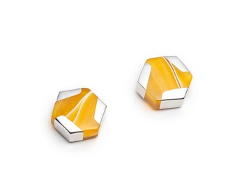 Yellow hexagonal mini earrings