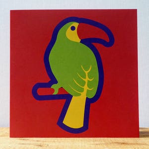 Cartão de tucano, cartão infantil legal, cartão de animal colorido, cartão de aniversário infantil, cartão de tucano em branco, cartões infantis coloridos