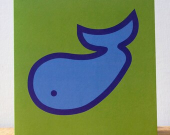Whale card, blue whale, cool kids card, colourful animal card, quirky animal card, children's birthday card, blank whale card