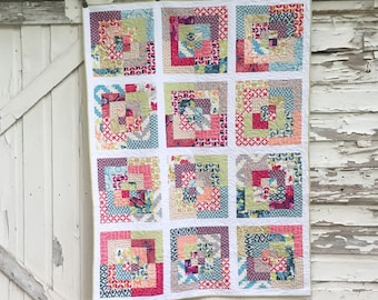 Multiple color square quilt, handmade quilt, colorful quilt