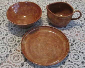 Three piece Serving set Plate, Bowl and gravy boat/ Ceramic combination set/ Wedding Gifts