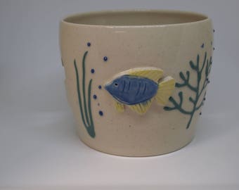 Ceramic Fish Candle Holder with Hand Carved Decorative Fish Cut Outs and Detailed Ornaments Gifts