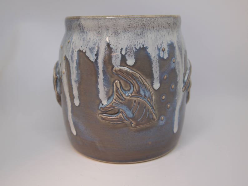 Summer Party Utensil Holder with Hand Carved Decorative Marine Life Ornaments