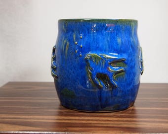 Ceramic Pottery Utensil Holder With Marine Life Ornaments