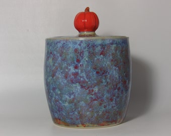 Fall Pottery Jar with Pumpkin Lid Ceramic Cannister Cookie Jar/ Fall Colors/ Christmas Gifts 8" H X 5.5" W Holds 8 Cups