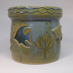 Summer Party Utensil Holder with Hand Carved Decorative Marine Life Ornaments