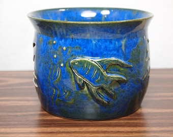 Ceramic Blue and Green Sea Life Candle Holder with Hand Carved Decorative Fish Cut Outs and Attached Ornaments Wedding Gifts