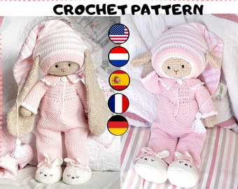 crochet pattern amigurumi doll Clothes - Outfit "Bedtime" - English, Deutsch, Français, Nederlands, Español  / Polushkabunny