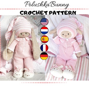 crochet pattern amigurumi doll Clothes - Outfit "Bedtime" - English, Deutsch, Français, Nederlands, Español  / Polushkabunny
