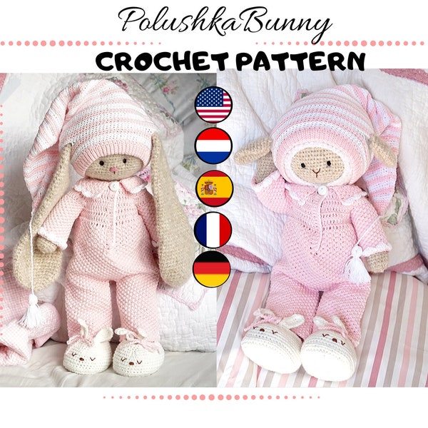 crochet pattern amigurumi doll Clothes - Outfit "Bedtime" - English, Deutsch, Français, Nederlands, Español  / Polushkabunny