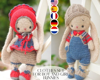 CROCHET PATTERN / Set of Toy Clothes for Baby Bunny Boy and Girl (for 10 inches bunny)