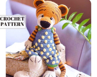SET - Crochet Tiger Pattern + overalls patterns amigurumi toy pattern / Polushkabunny