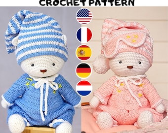 crochet pattern amigurumi doll toy Clothes Pajamas Bedtime Outfit for Teddy Bear / Polushkabunny