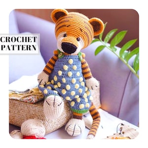 SET - Crochet Tiger Pattern + overalls patterns amigurumi toy pattern / Polushkabunny