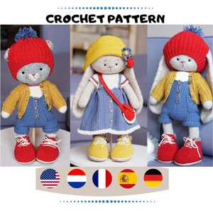 Crochet Patterns Set of Toy Doll Clothes for boy and girl by Polushkabunny
