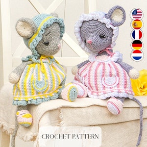 CROCHET PATTERN - Easter Mouse Toy Clothes - English, Deutsch, Français, Nederlands, Español