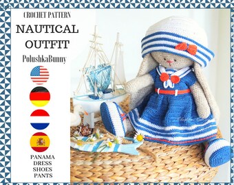 Polushkabunny Crochet pattern Amigurumi doll Clothes - English, Deutsch, Français, Nederlands, Español