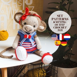SET - Häkelaffe Äffchen Muster + Strickspielzeug Kleidung Muster/Polushkabunny