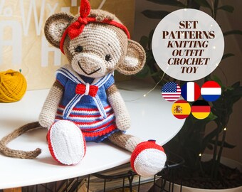 SET - Virkat Apmönster + Stickmönster för Leksakskläder / Polushkabunny