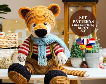 SET - Crochet Tiger Pattern + clothes set patterns amigurumi toy pattern / Polushkabunny