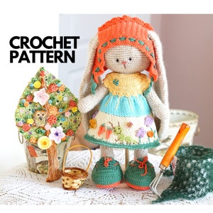 crochet pattern amigurumi doll bunny clothes Outfit "Grethen" / Polushkabunny