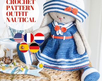 Polushkabunny Crochet pattern Amigurumi doll Clothes - English, Deutsch, Français, Nederlands, Español