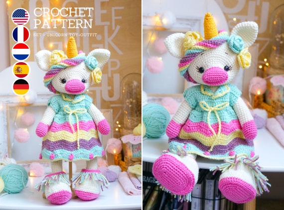SET CROCHET Patterns Amigurumi Unicorn and Outfit Crochet Toy Pattern Polushkabunny Etsy