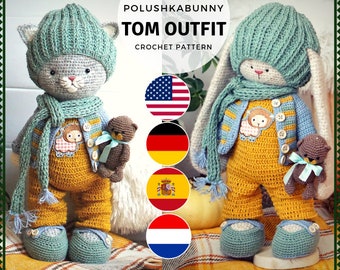 crochet pattern amigurumi doll Clothes Free crochet Pattern for a small teddy Clothes outfit "TOM" / Polushkabunny