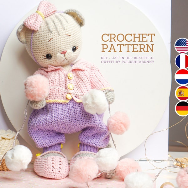 SET Patrons au crochet Jouet pour chat et ses vêtements / Polushkabunny