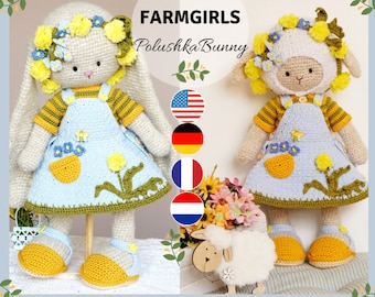 crochet pattern amigurumi doll toy Clothes Outfit "Farmgirls" - English, Deutsch, Français, Nederlands, Español / Polushkabunny