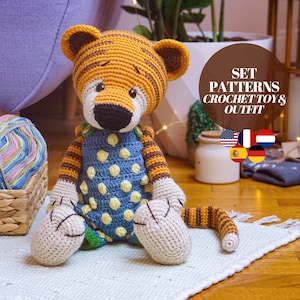 Crochet Tiger Pattern + clothes patterns amigurumi toy pattern / SET/ Polushkabunny