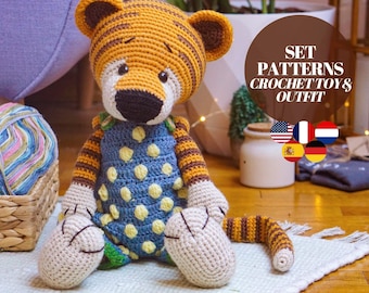 Crochet Tiger Pattern + clothes patterns amigurumi toy pattern / SET/ Polushkabunny