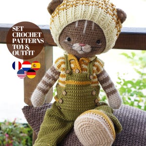 SET Crochet patterns Kitty toy and Outfit "Farmer boy"/ Polushkabunny
