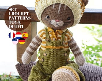 SET Crochet patterns Kitty toy and Outfit "Farmer boy"/ Polushkabunny
