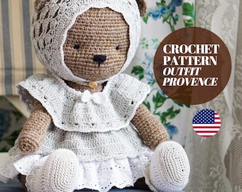 CROCHET PATTERN Amigurumi Doll Bear Toy Clothes Outfit &quot;Provence&quot; / Polushkabunny
