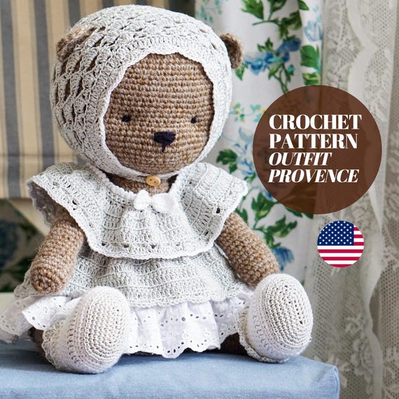 CROCHET PATTERN Amigurumi Doll Bear Toy Clothes Outfit "Provence" / Polushkabunny