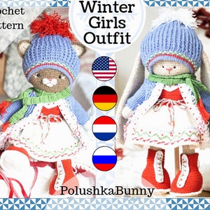 crochet pattern amigurumi doll toy Clothes  for Bunny or Kitty / Outfit  "Winter Girls" Amigurumi Animal Toys by Polushkabunny