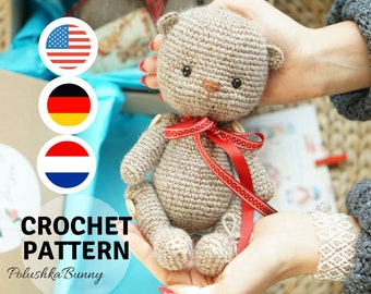 teddy bear Crochet pattern pdf Printable tutorial - English, Deutsch, Français, Nederlands, Español / Polushkabunny