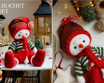 SET - Crochet Snowman toy pattern and Outfit / amigurumi patterns by Polushkabunny