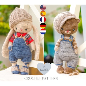 Baby Bunny Boy Outfit for 10 inches bunny crochet pattern / amigurumi doll toy Clothes /
