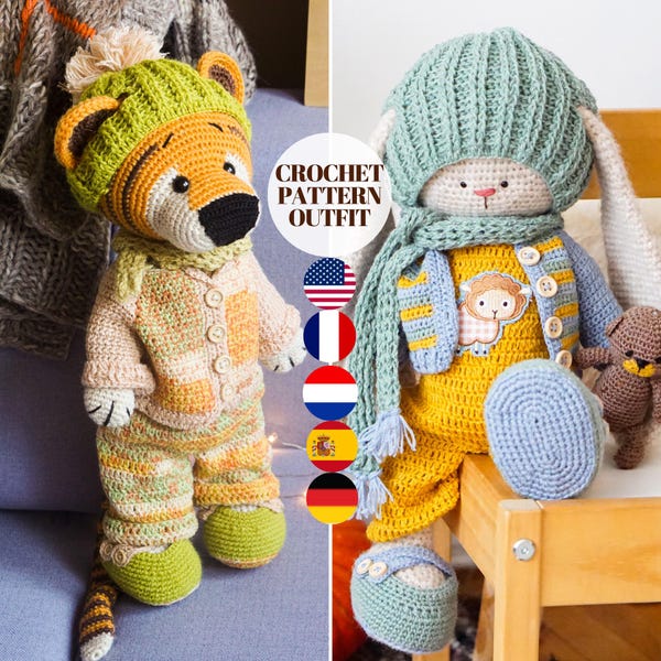 Patrón de crochet para muñeca amigurumi Ropa Patrón de crochet gratis para un pequeño osito de peluche Conjunto de ropa "TOM" / Polushkabunny