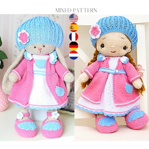 Strick- und Häkelanleitung - Puppenkleidung Muster - English, Deutsch, Français, Nederlands, Español / Polushkabunny
