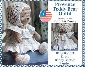 CROCHET PATTERN Amigurumi Doll Bear Toy Clothes Outfit "Provence" / Polushkabunny