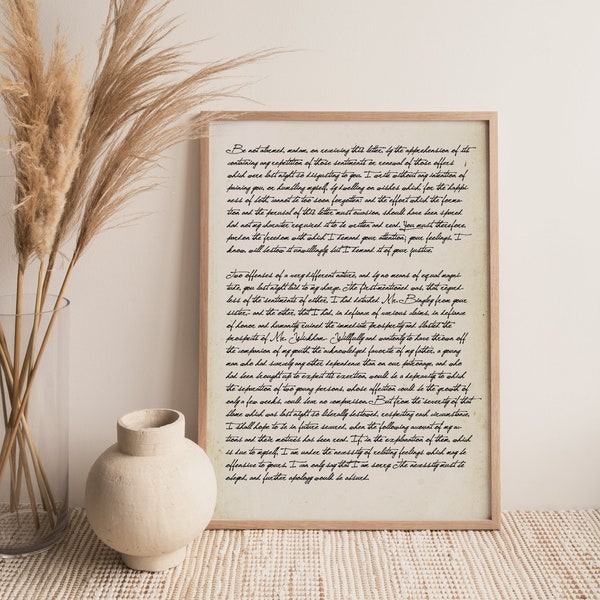 Lettre de M. Darcy à Elizabeth Art Print (Pride and Prejudice, Jane Austen, Literature Gift for Book Lover, Austen Wall Print)