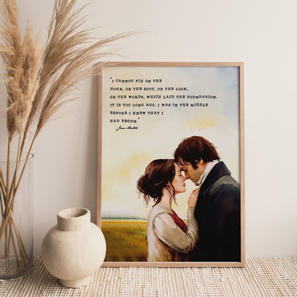 Mr Darcy und Elizabeth Art Print (I Cannot Fix the Hour Zitat, Stolz und Vorurteil, Jane Austen, Aquarell, Austen Wall Print)